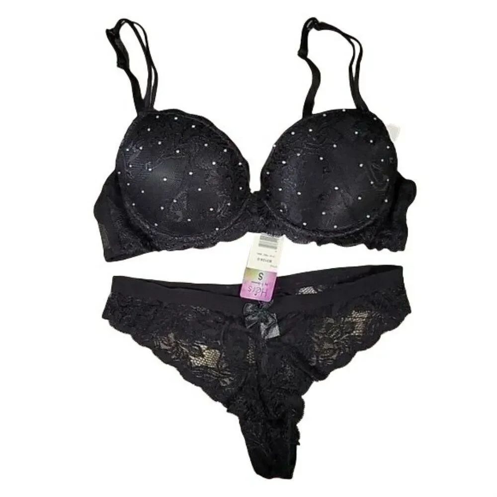 Hers by Herman Lace Push-up Bra & Thong Set Sz 32B
